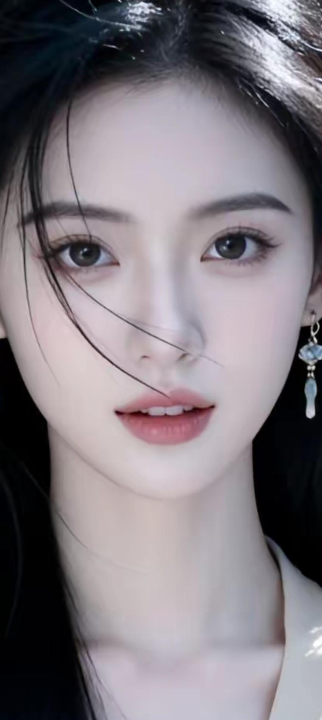 温柔甜美的少女，黑发飘逸，白皙肌肤，清新自然。