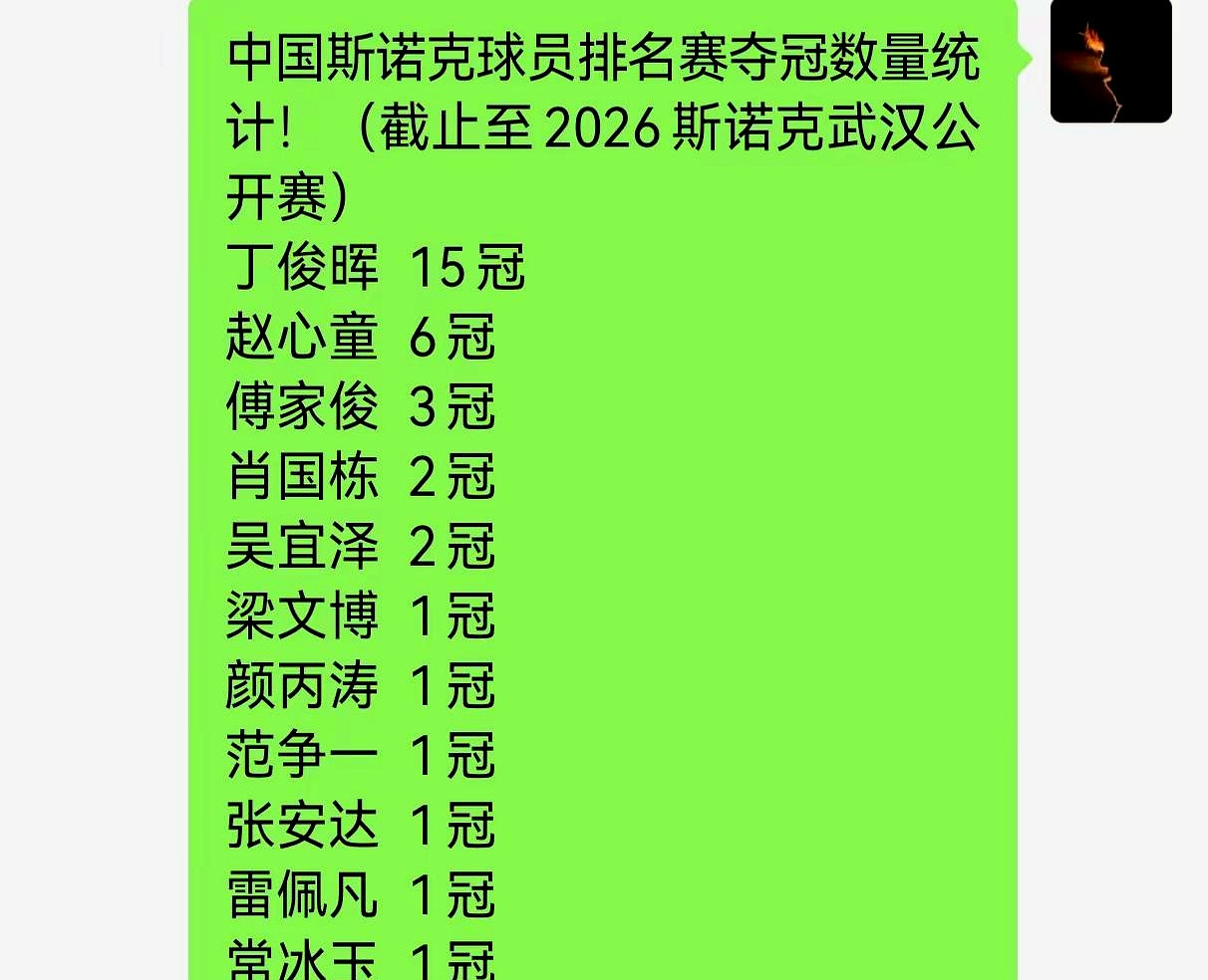 当武汉的灯还没灭时，榜单已经刷屏：以2026年武汉公开赛为截点的中国斯诺克夺冠统计。丁俊晖、赵心童、