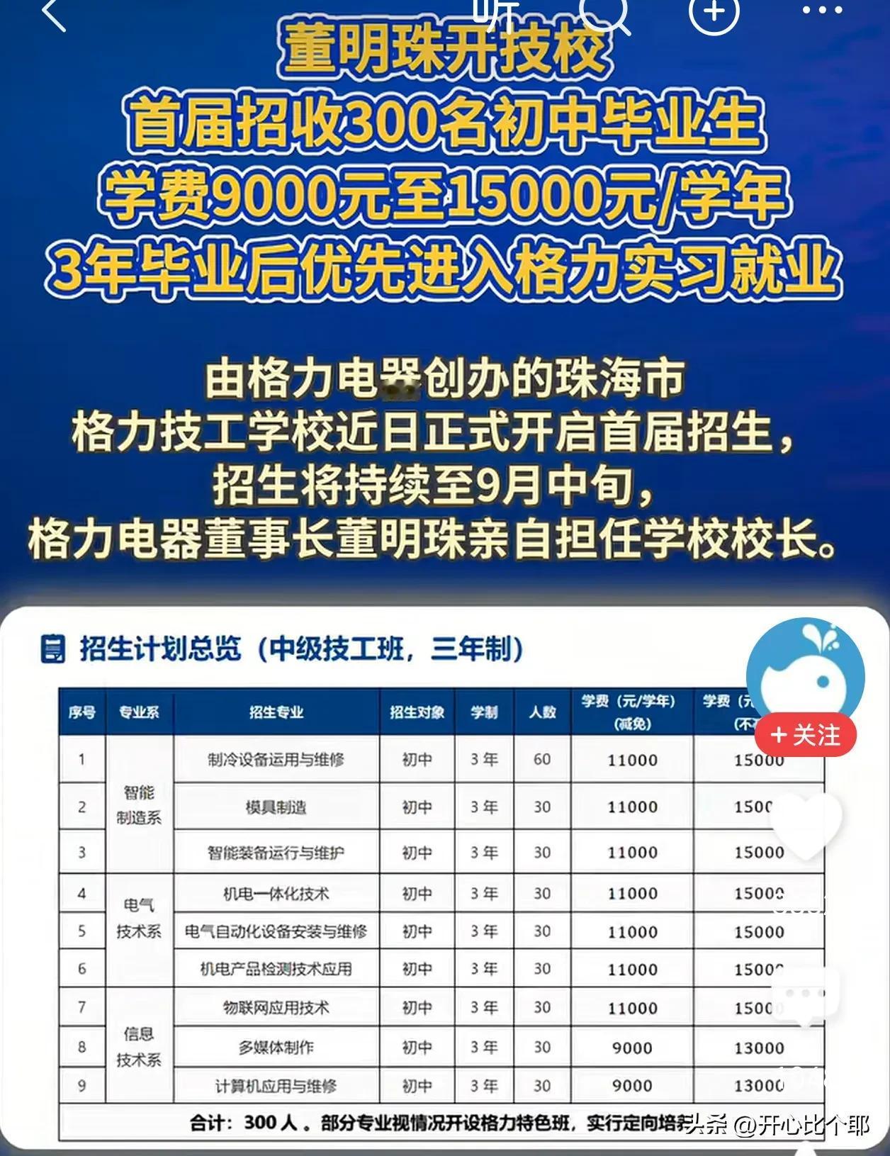 董明珠当校长了！曹德旺办学校，董明珠也办学校。不过，董明珠办的是技校。