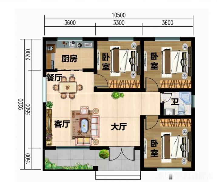 回乡盖房，别再盲目跟风盖楼房了！这款一层新中式平房，真的很香！尺寸:开间