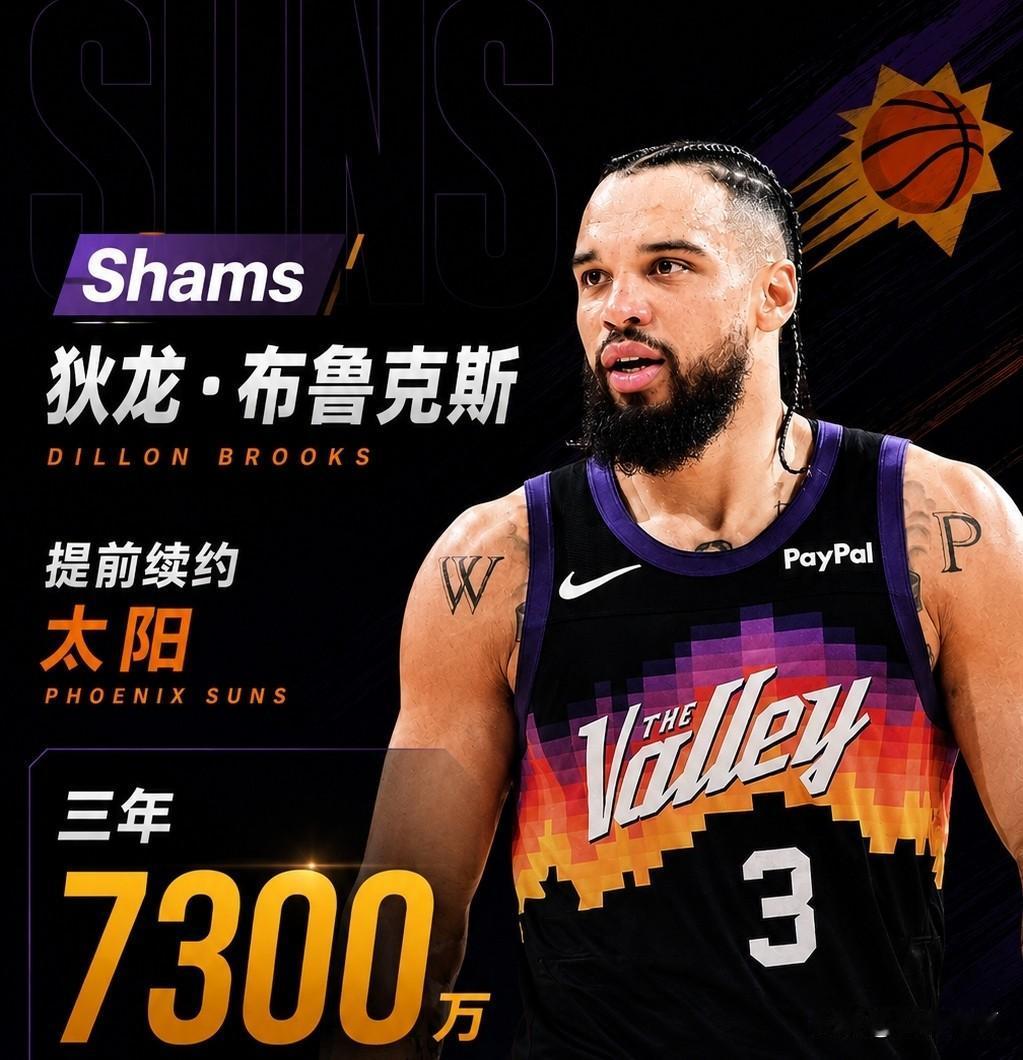 看到狄龙的续约合同，湖人队管理层哭晕在厕所里！近日，太阳队和狄龙布鲁克斯完成了