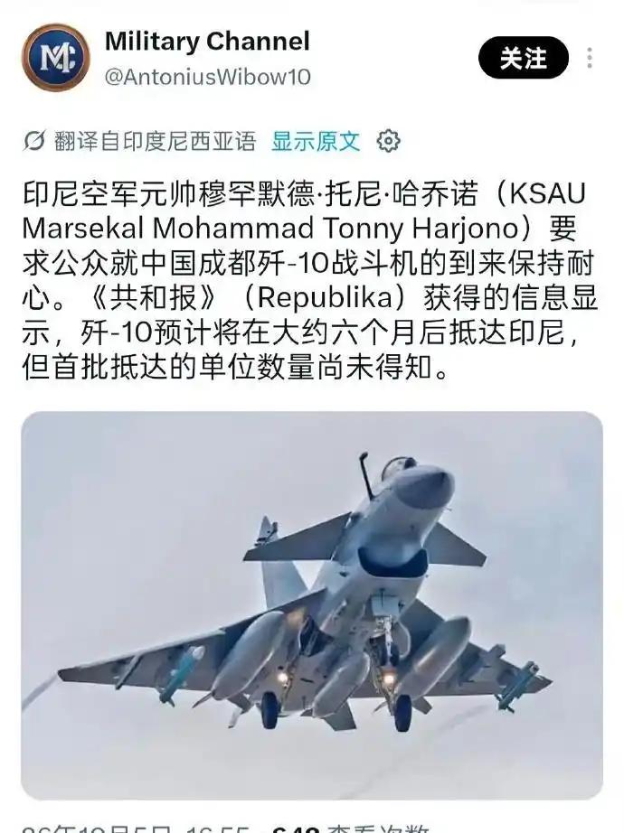 印尼真的买了歼10。印尼空军参谋长近日在公开场合回应战机交付问题，称相关采购工作