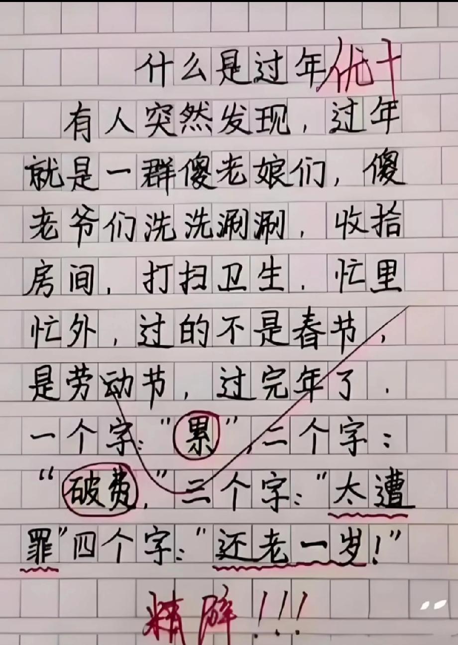 这篇作文戳中多少人？孩子说过年是“忙到累+花到破+老一岁”，评论区全是同款过年体