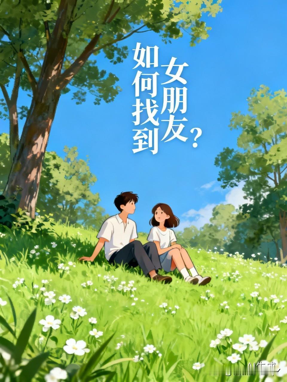 一个男子坐在公园里的草坪上，手里拿着手机，不知道在想什么。这时有一个女子走过来问