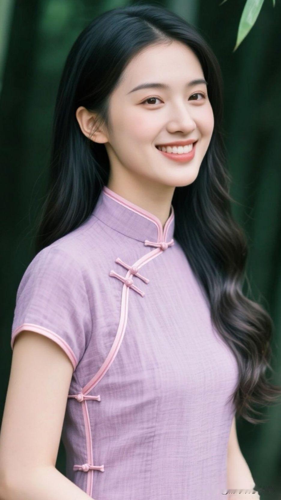 🌸浅紫裁作光阴的诗，竹影与盘扣私语，整个画面都漫着古典又温柔的香。墨影竹蝶盘