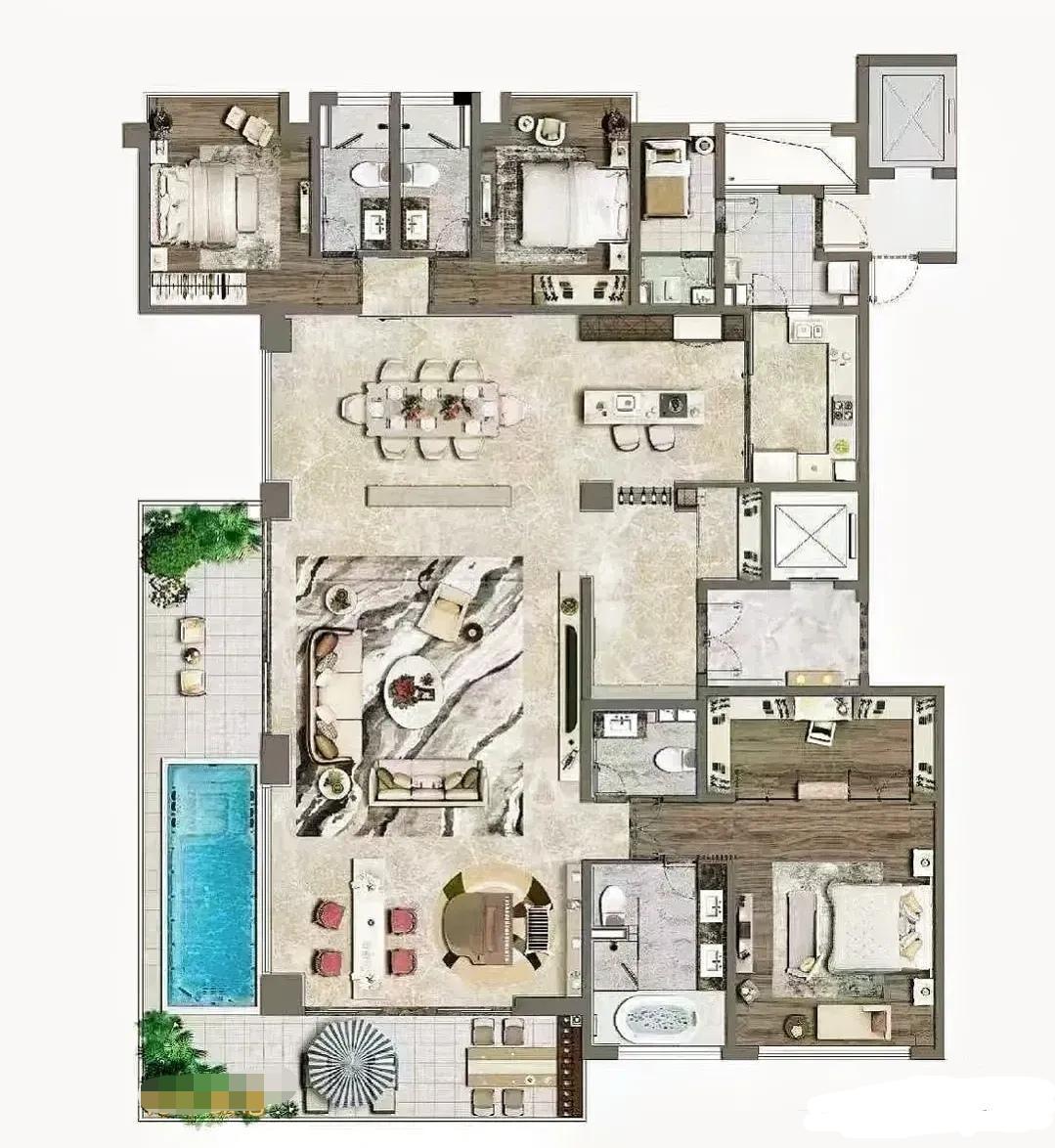 这套房子的格局就像君子立身一样，方正有度，满是浩然正气。客餐厅开阔通透，就