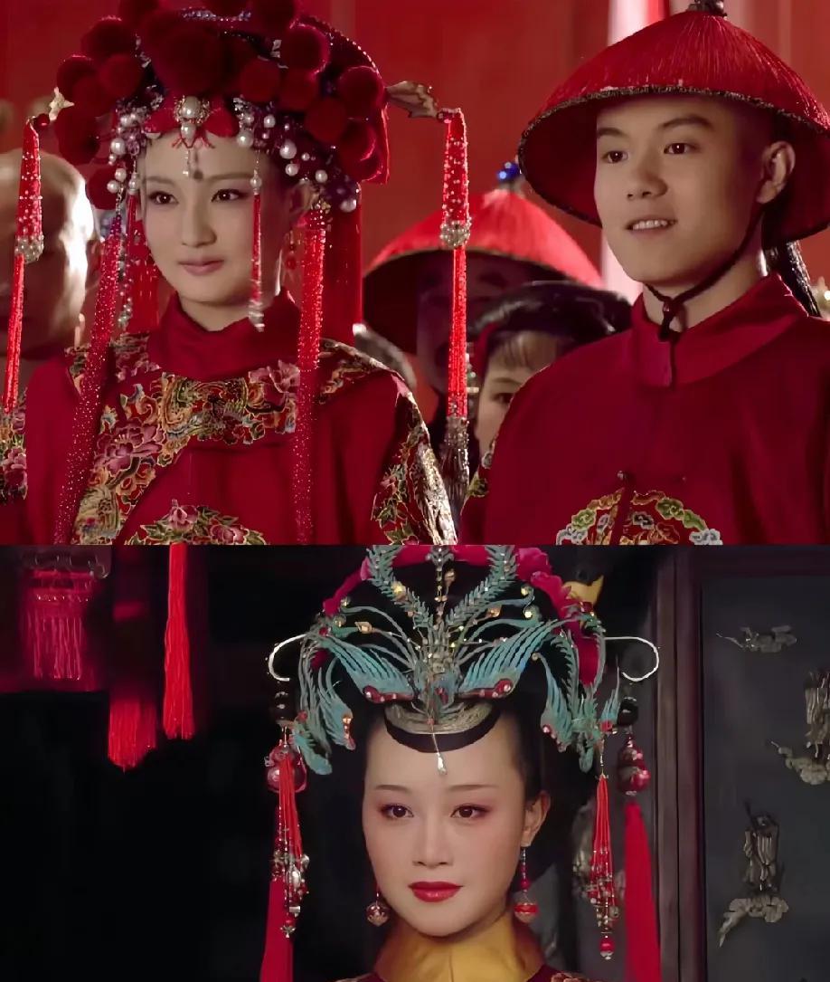 网友提问《甄嬛传》里玉娆大婚妆造也太素了吧！对比浣碧那套华丽头面，她头上全是小球