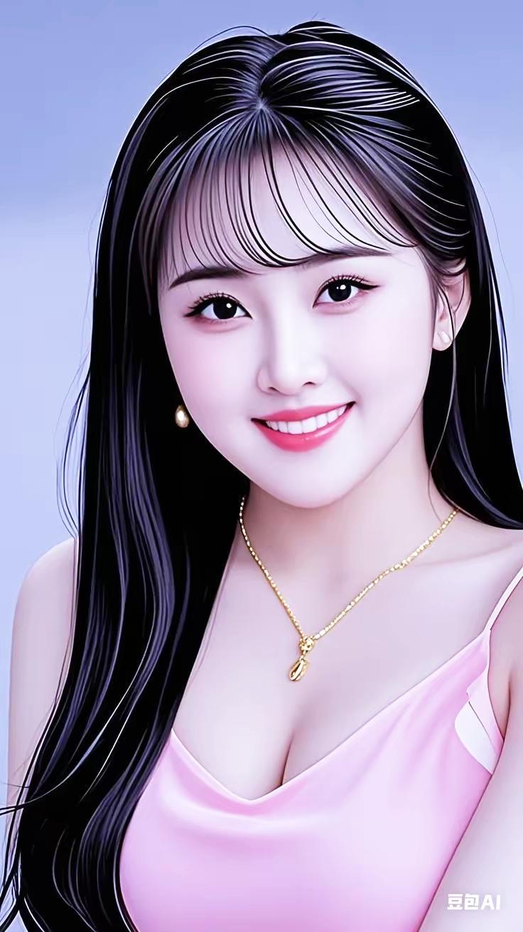 温柔甜美的动漫少女，粉色吊带裙搭配金色项链，清新动人！💖💕