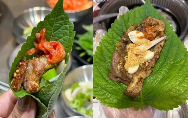 有网友发现，三文鱼刺身、各类寿司的下方，总会垫着一片绿叶。这片叶子轮廓宽大、边缘