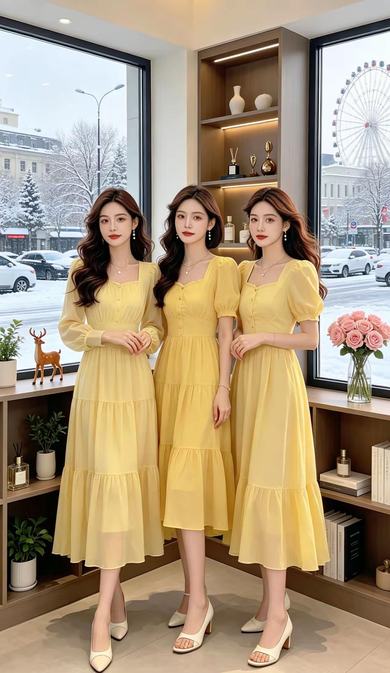 黄裙加身，温柔满分，姐妹同心，万事皆赢。冬日里的一抹亮黄，是我们永不褪色的姐妹