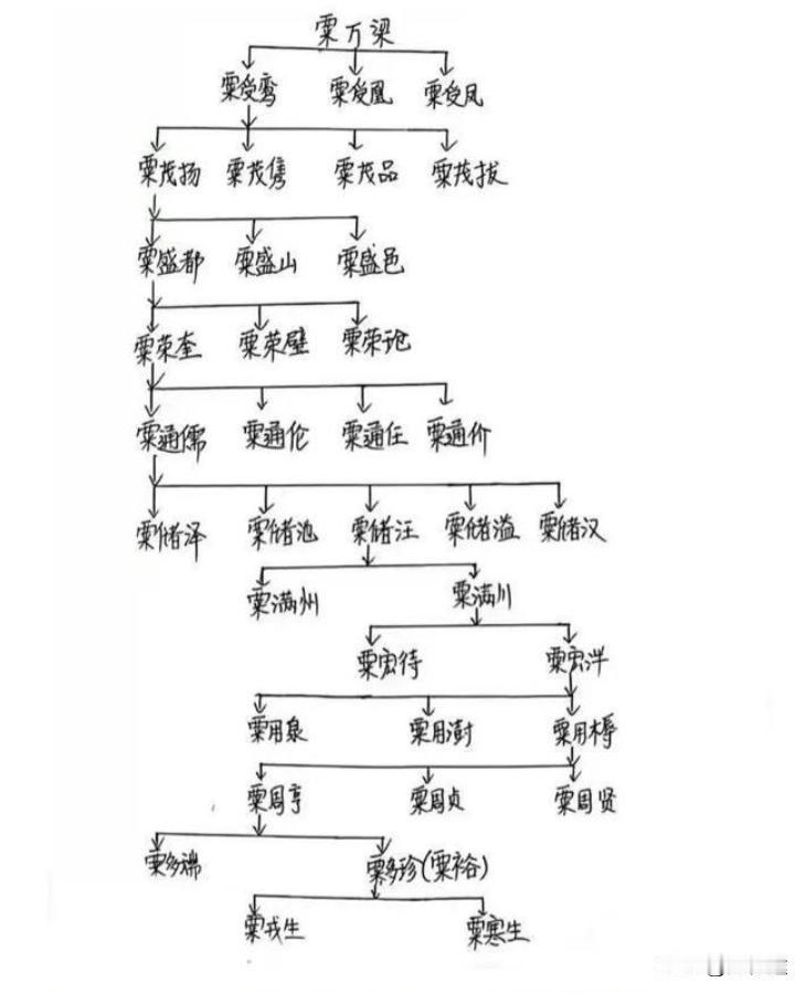 粟戎生中将家族谱系图一览提起粟戎生，人们想到中将肩章和军区副司令头衔。家