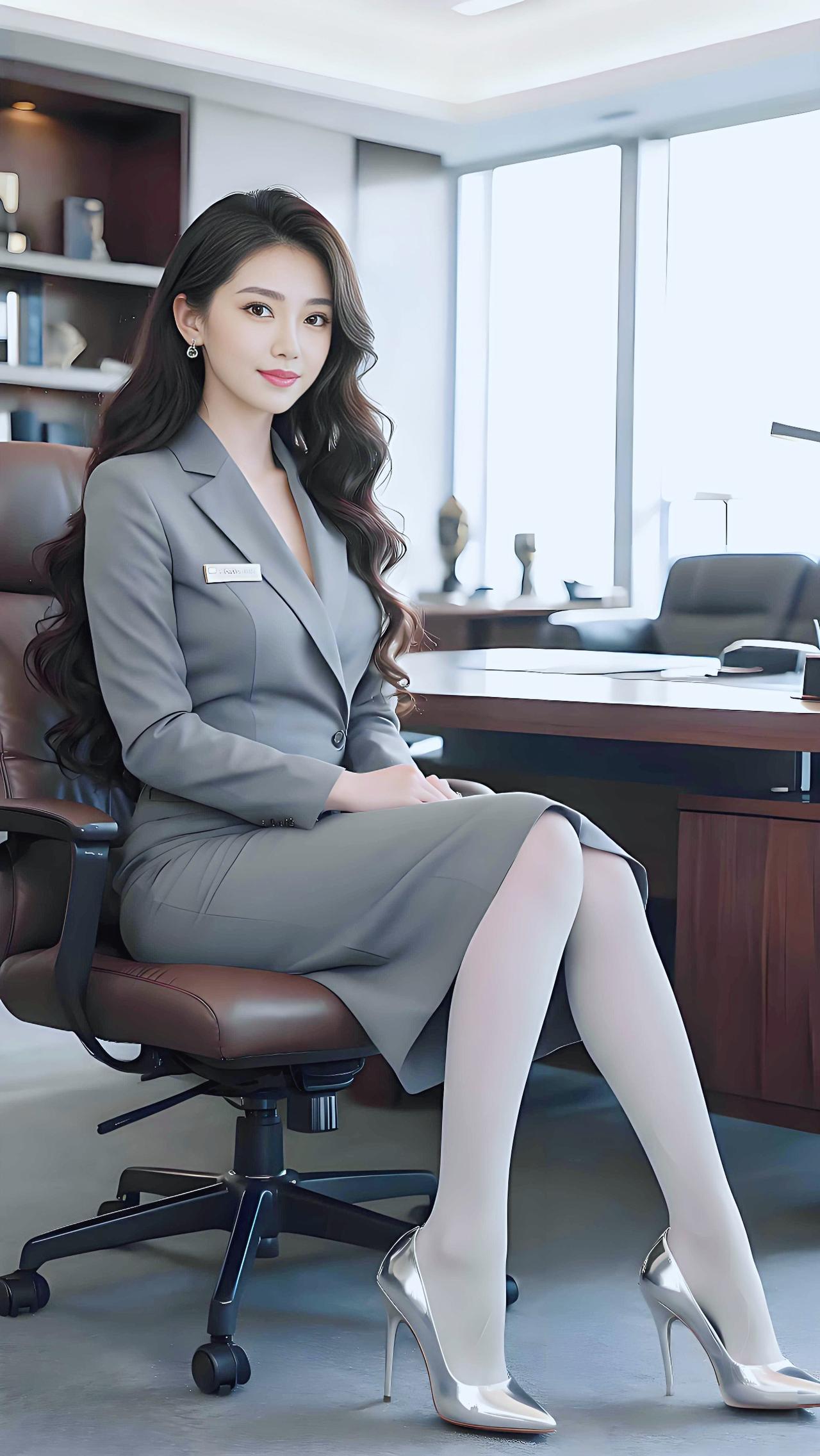 灰调西装搭配亮面高跟，今日的办公室通勤打卡