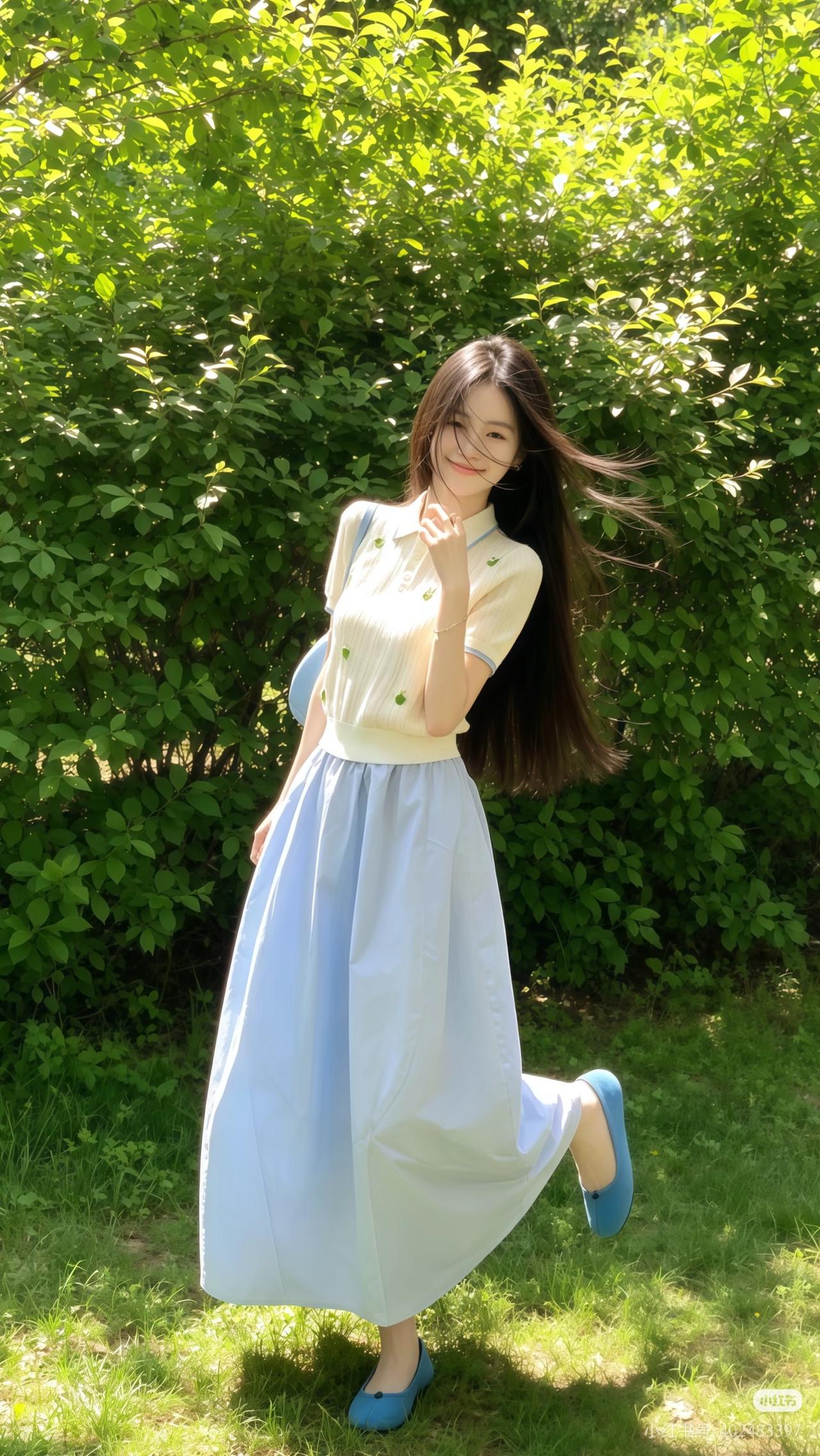 绿树阴中人影斜，轻纱拂面笑语娇。