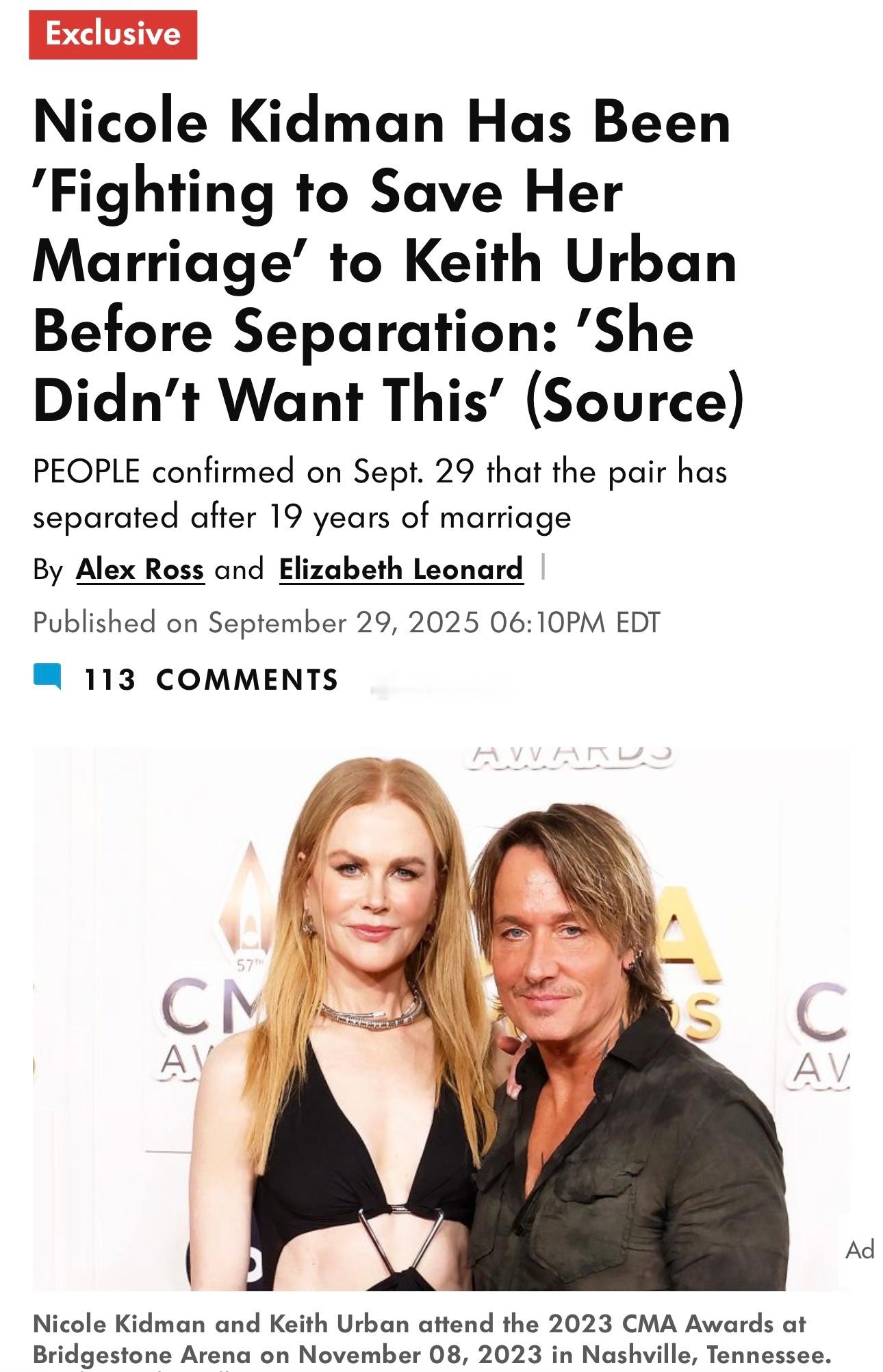 TMZ说妮可·基德曼（NicoleKidman）跟她老公KeithUrban