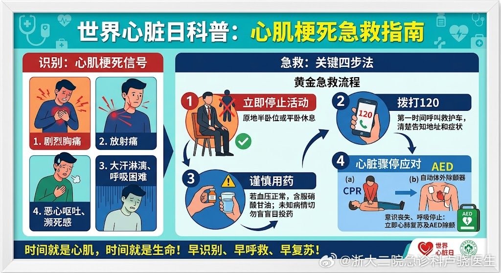 #心梗缓解后回家凌晨心跳骤停##世界心脏日#之前的一个患者令人惋惜和记忆深刻，40多岁大哥，胸痛2天