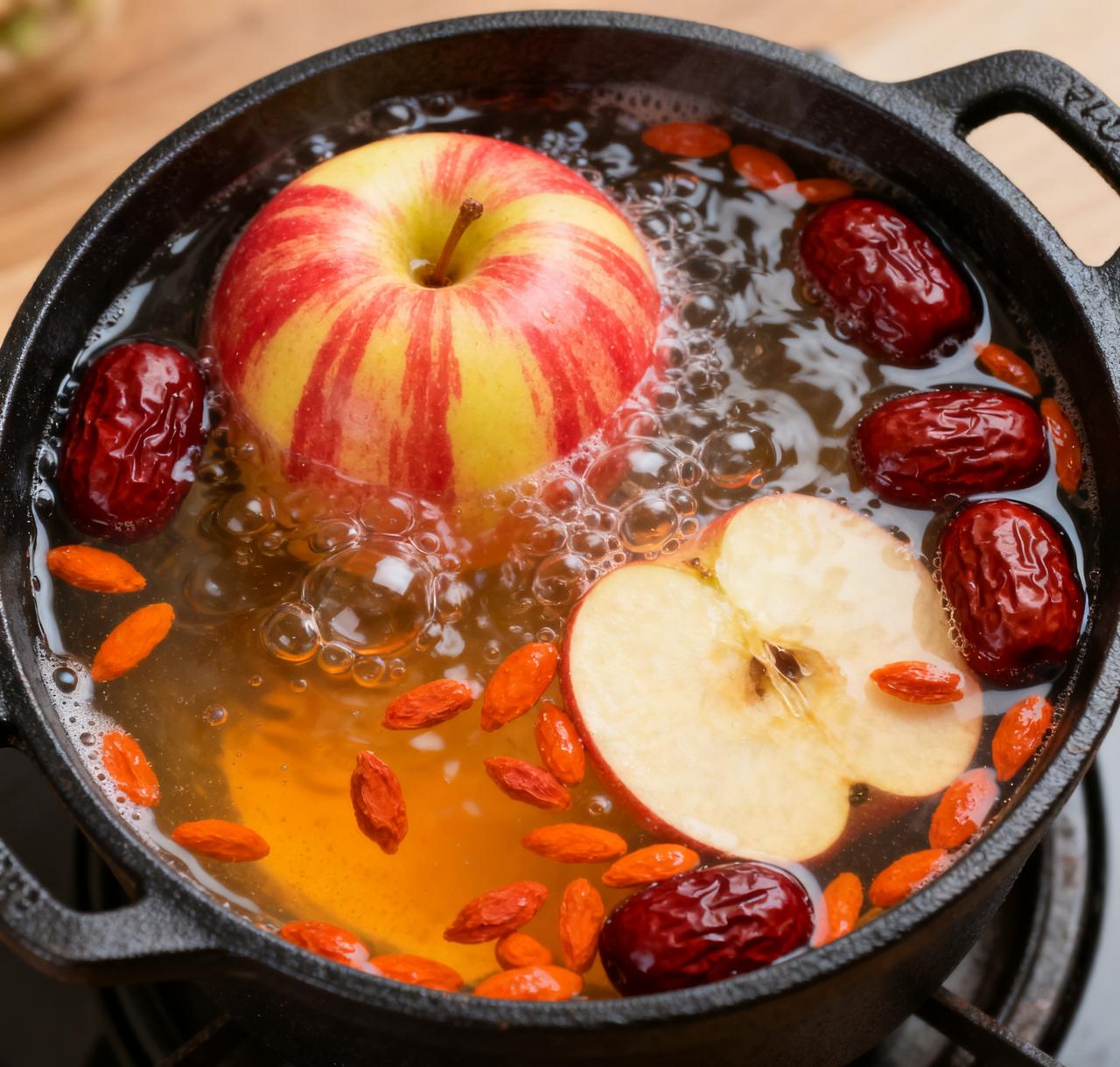 苹果本身补气血效果不咋地，但和一些食材搭配煮水就不一样啦。像苹果红枣汤，把苹果切