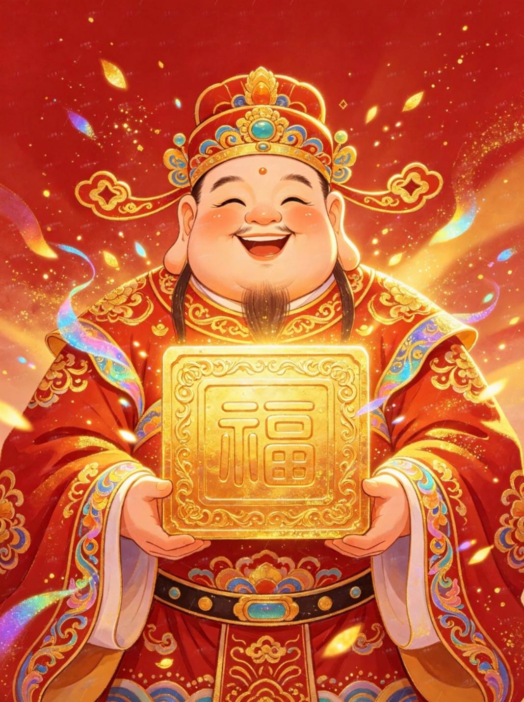 财神登门送福，福禄寿喜临门传统文化传递正能量祝福