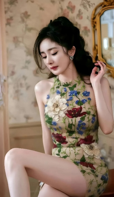 精湛工艺绣百花，杨幂一袭华裙美如画