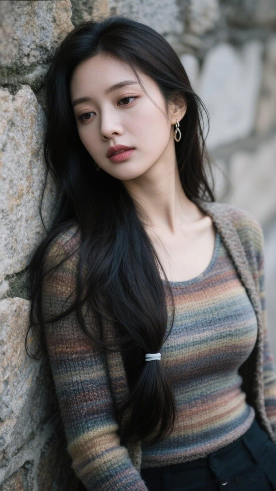倚石思悠远，发丝拂古墙。记录生活，随手拍张照秋日暖阳下的温柔少女，沉静而优雅。