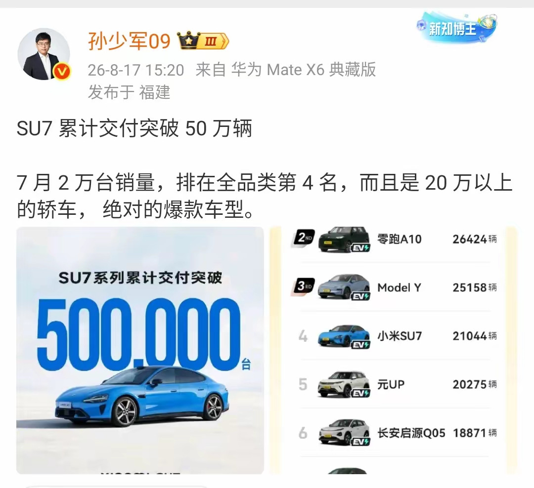说实话，看到小米汽车累计交付突破80万辆，8月单月交付又超3万台，再看Ultra版月销不到一百辆的数