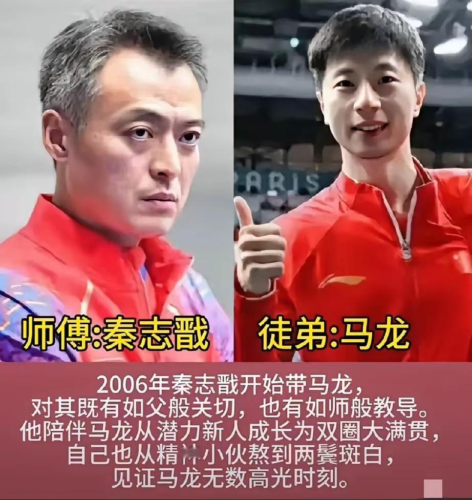 马龙的师傅是秦志戬刘国梁的身份是蔡振华马琳，王皓，樊振东他们的的师傅是吴敬平。虽