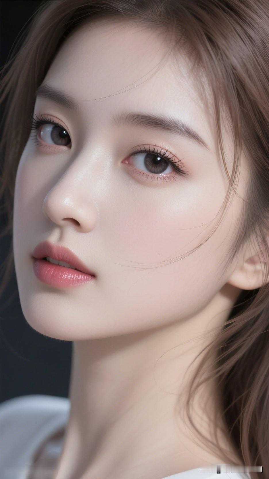 温柔甜美的少女，白皙肌肤，大眼睛，红唇，优雅迷人。