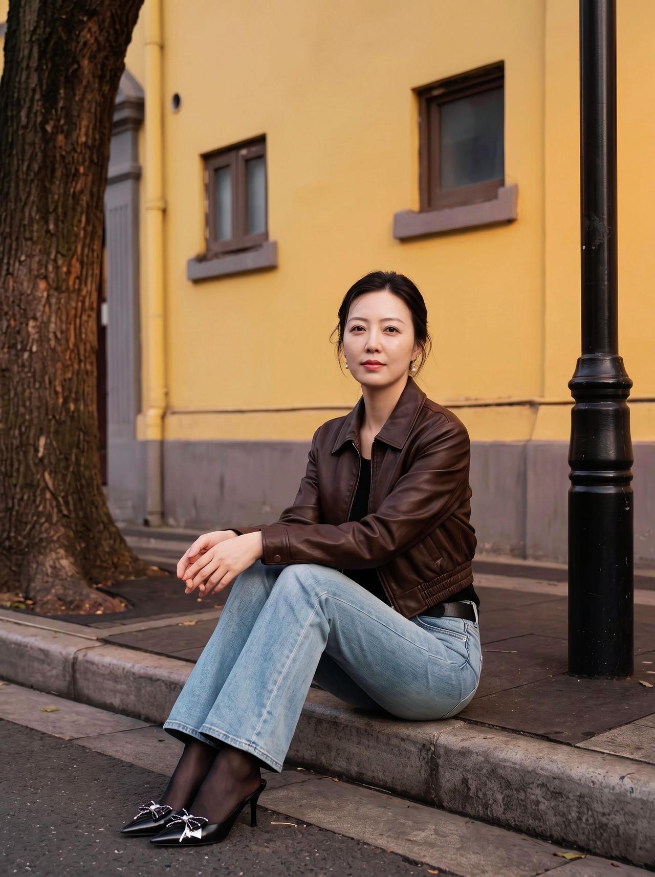 女人如何穿出含蓄的性感?轻熟女人味穿搭随性性感穿搭皮衣配牛仔裤永远不会过时，