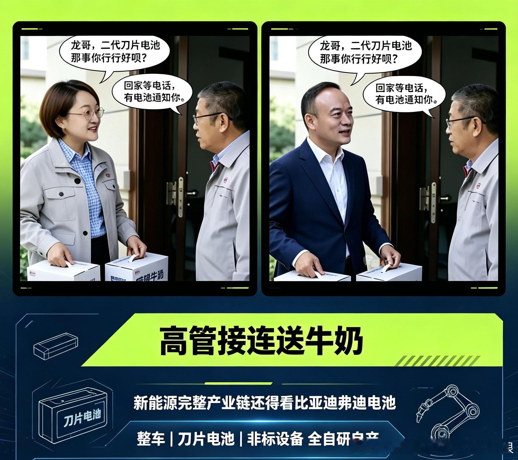 高管接连“送牛奶”，新能源完整产业链还得看比亚迪弗迪电池整车、刀片电池、整条产线