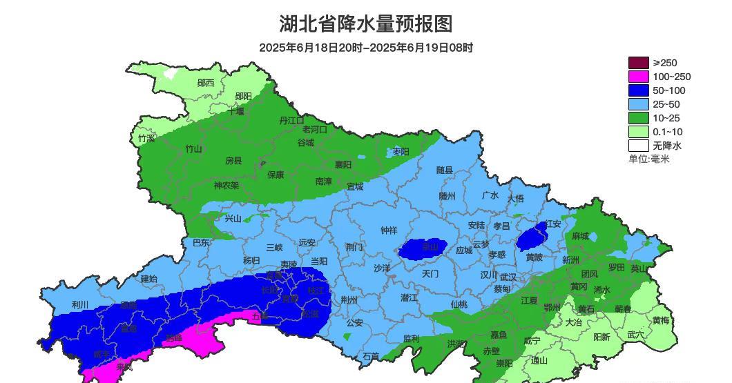 【梅雨期首轮降水范围广时间长雨量大】6月18日至21日，湖北迎来入梅后首场强降雨