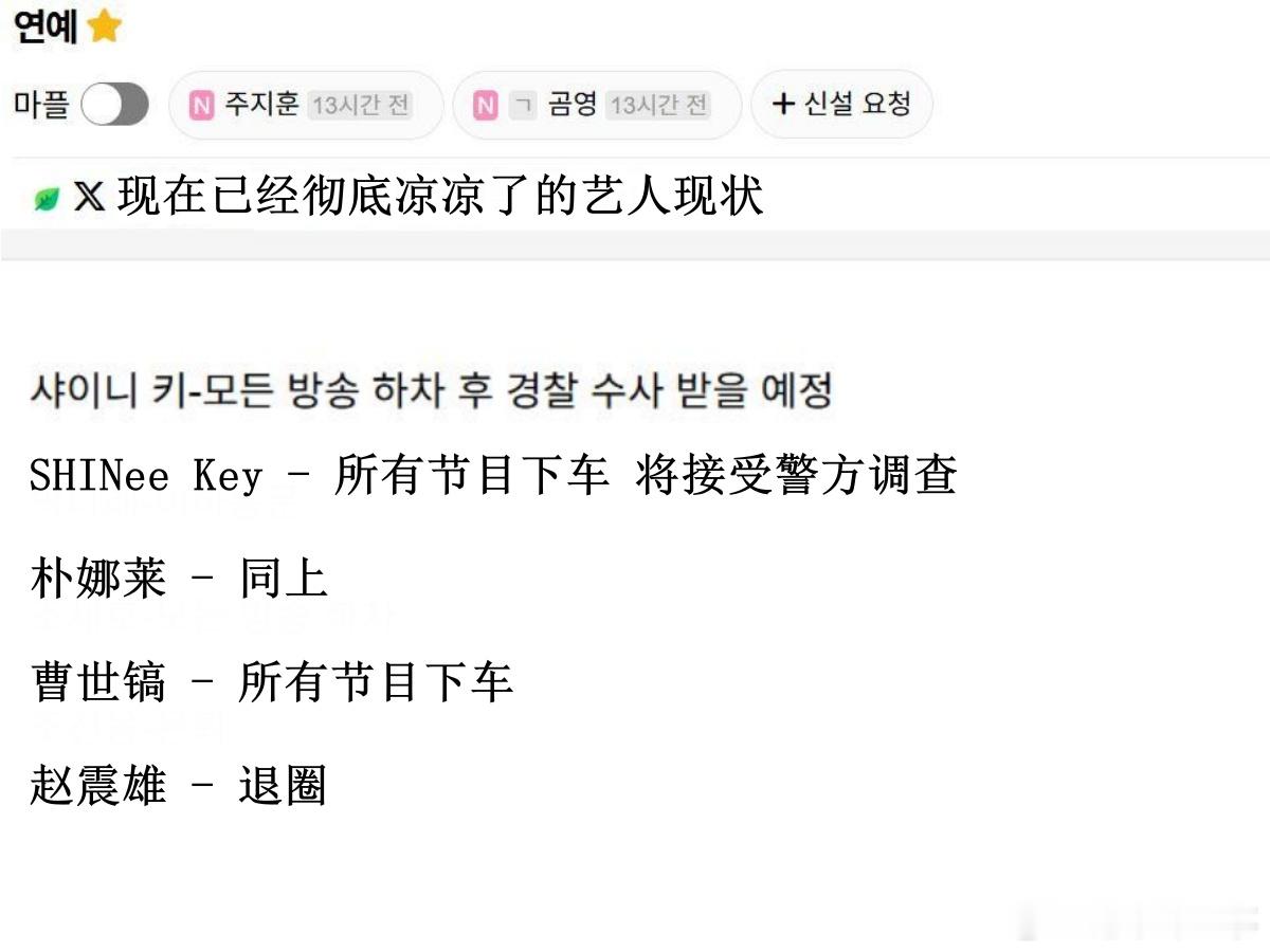 🔥韩网热帖评论翻译🔥盘点最近彻底凉凉的艺人现状SHINeeKey：所有节目