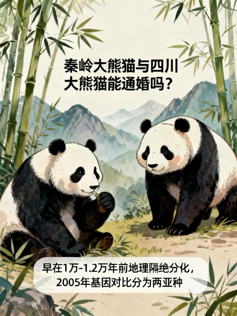 秦岭大熊猫和四川大熊猫能通婚吗？这还挺值得探讨。早在1万-1.2万年前，它们