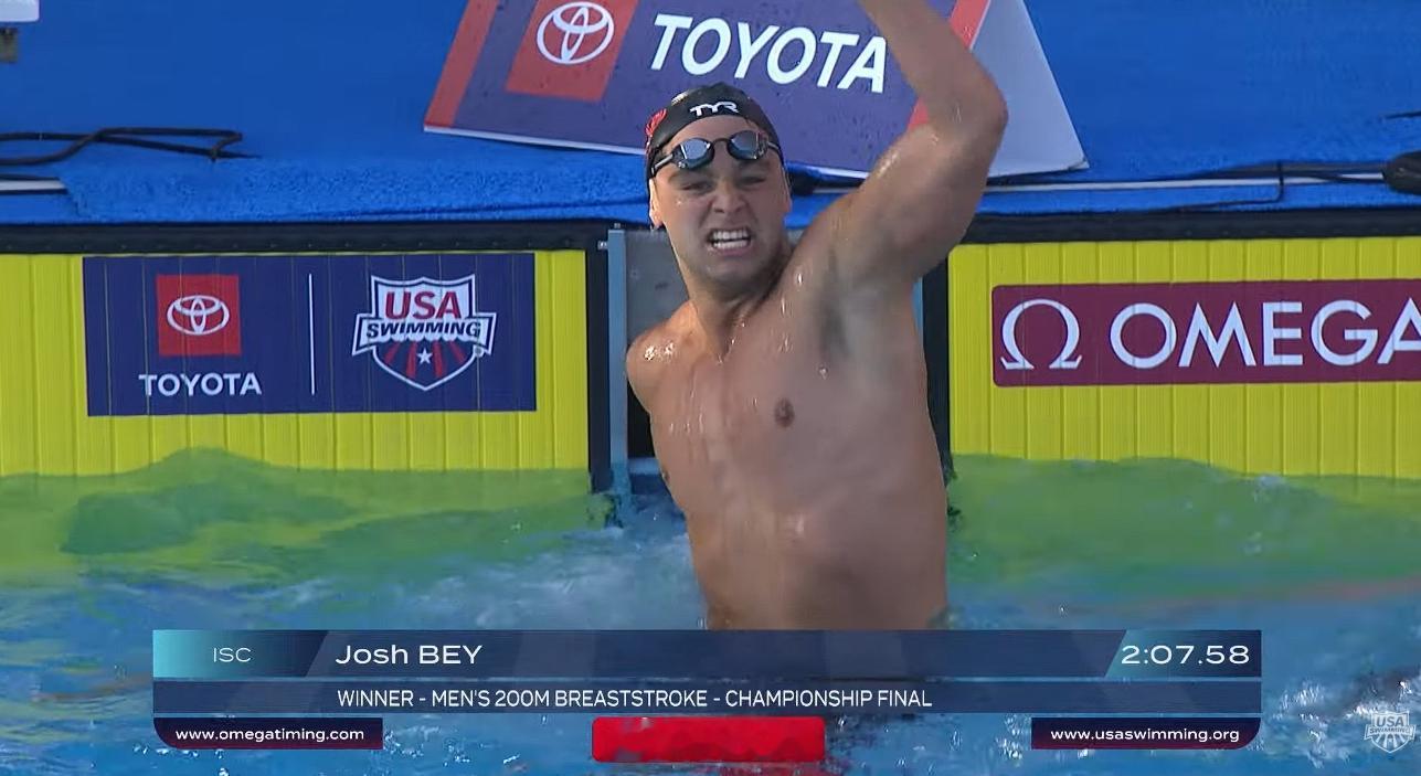 全美游泳锦标赛男200蛙决赛JoshBey2:07.58PBGabe