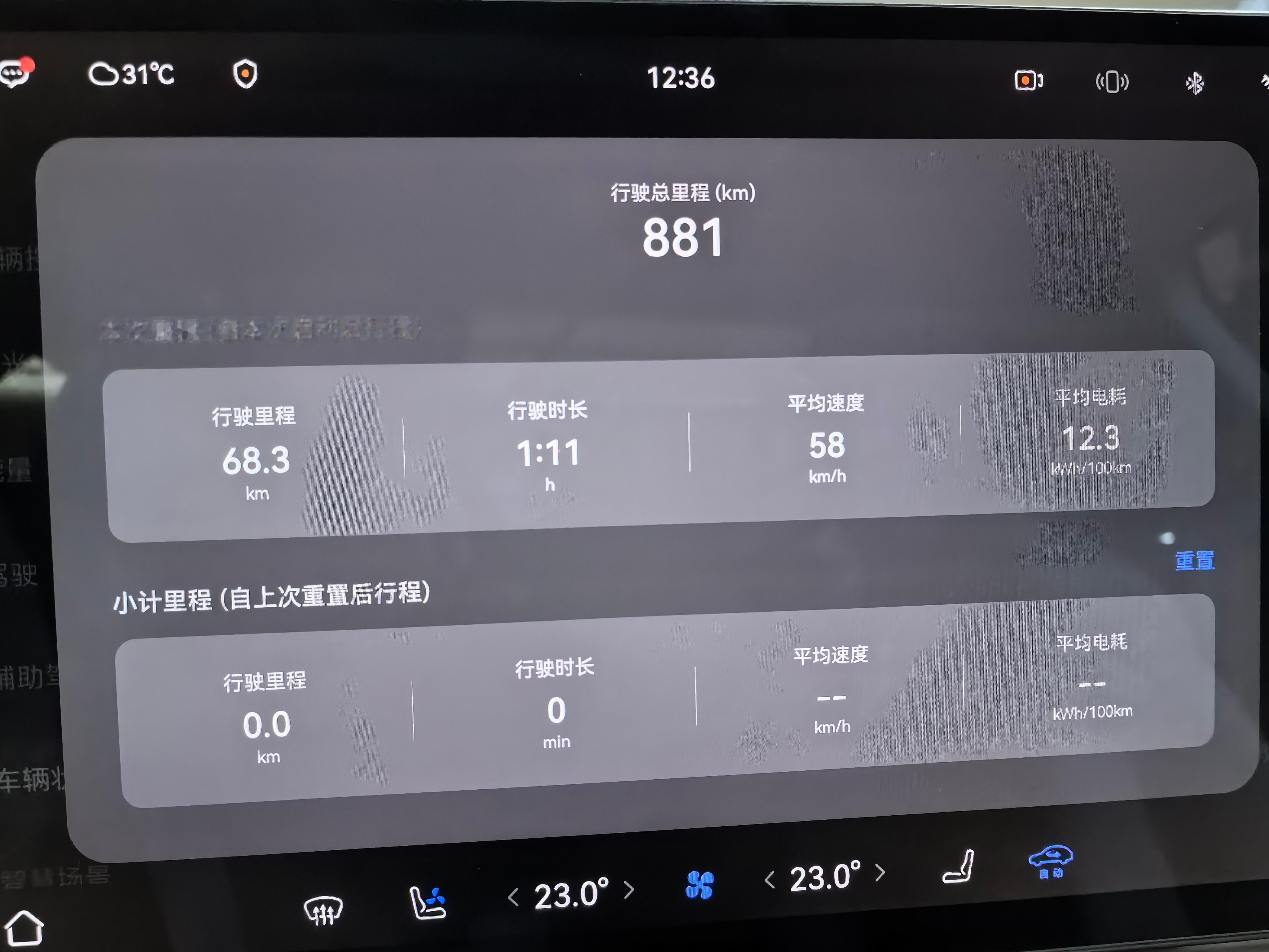 还没来得及上牌已经跑了881km了，Z7T的日常使用真实能耗：12.3kwh/1
