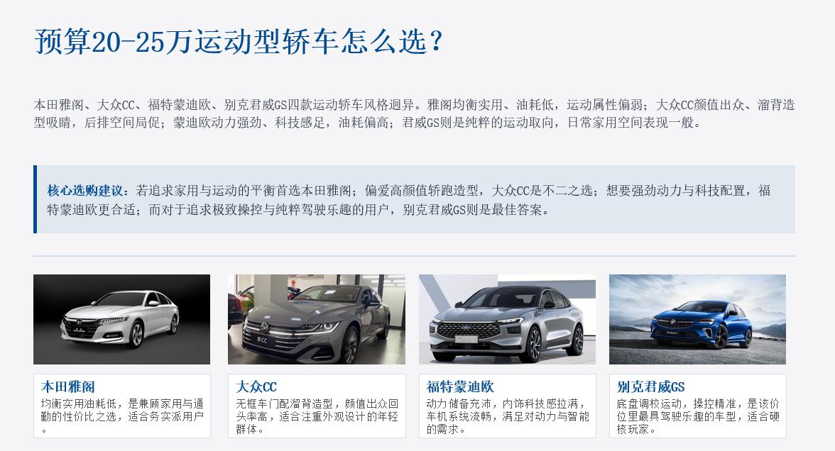 预算20-25万买运动型轿车！4款热门车型释放你的驾驶激情当预算来到2