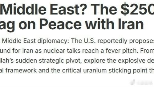 美国做出让步：与伊朗谈判的细节据以色列媒体报道，美国准备为伊朗设立2500亿美元