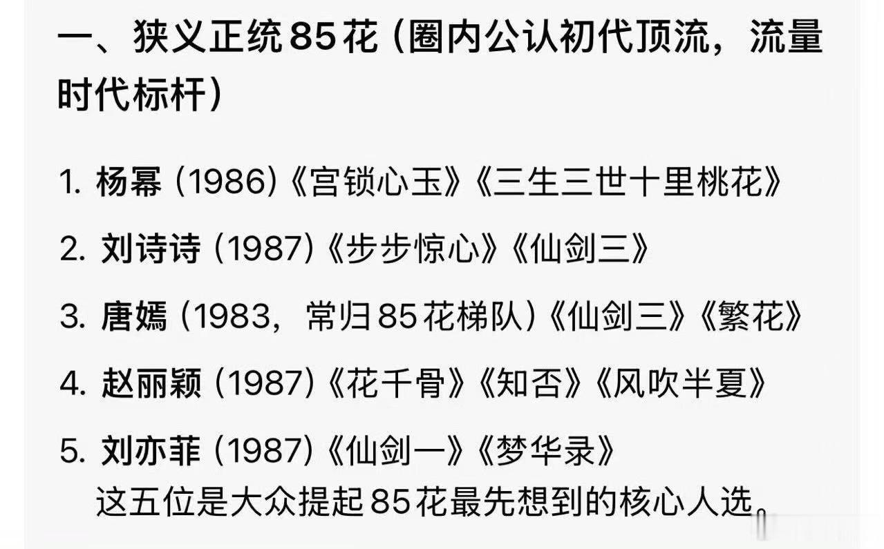 百花奖女主入围名单新鲜出炉，看着名单细细翻看，居然没有一位85花，集体落选属