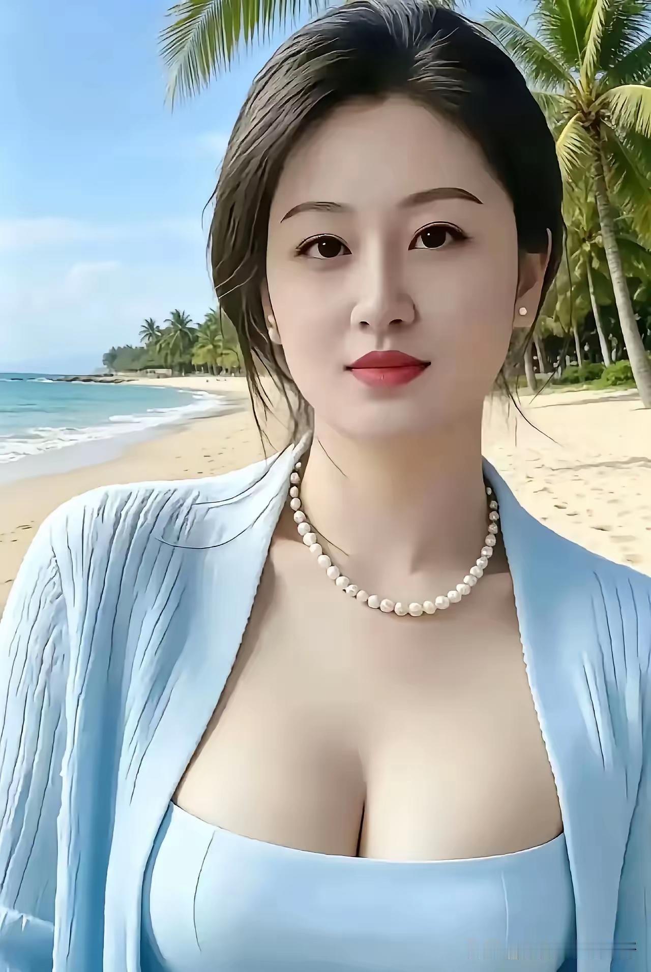 碧海潮生处，美人如玉立太美了