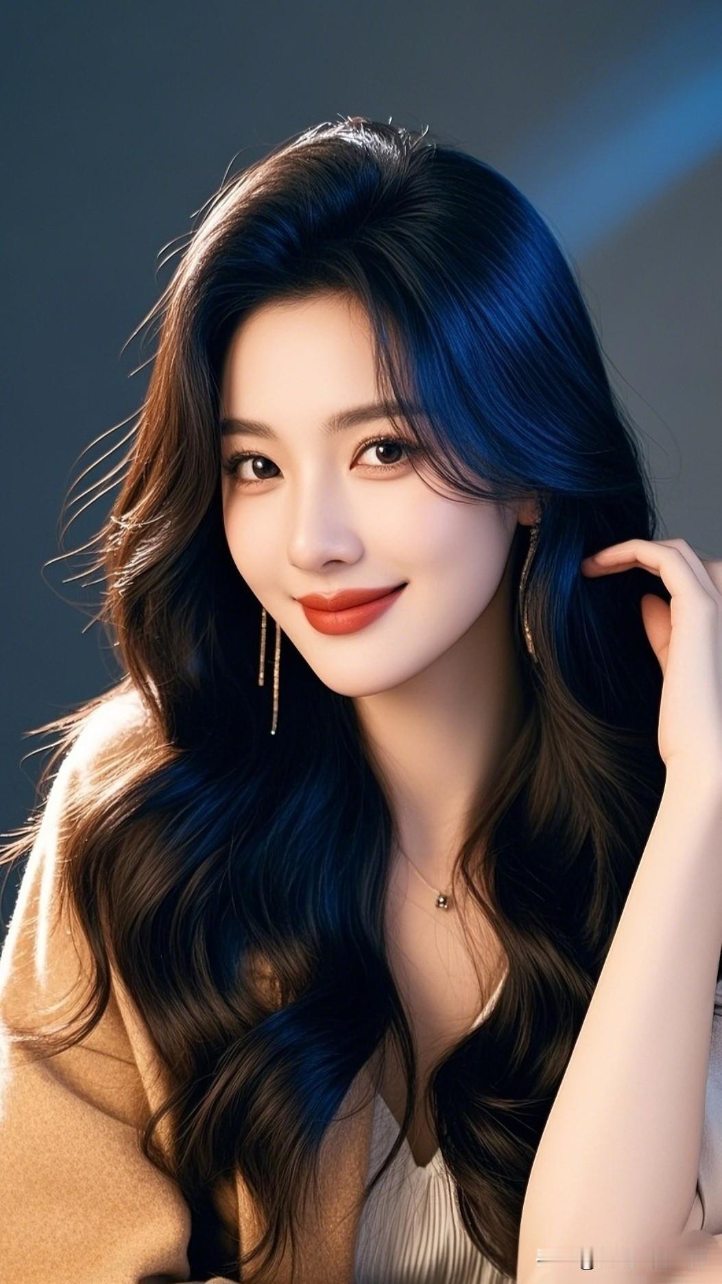 蓝发美女，倾国倾城。最喜欢什么类型的女生温柔蓝发少女，甜美微笑，气质出众