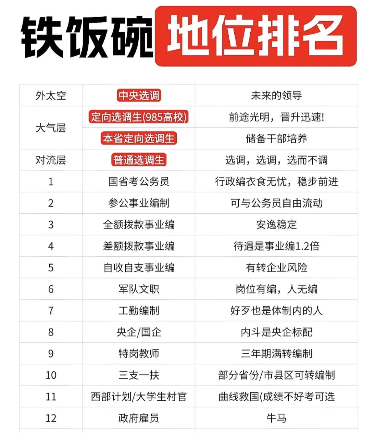 铁饭碗也有熟铁和生铁之分！向中央选调，定向选调这些选调生，基本上就是熟的不能再