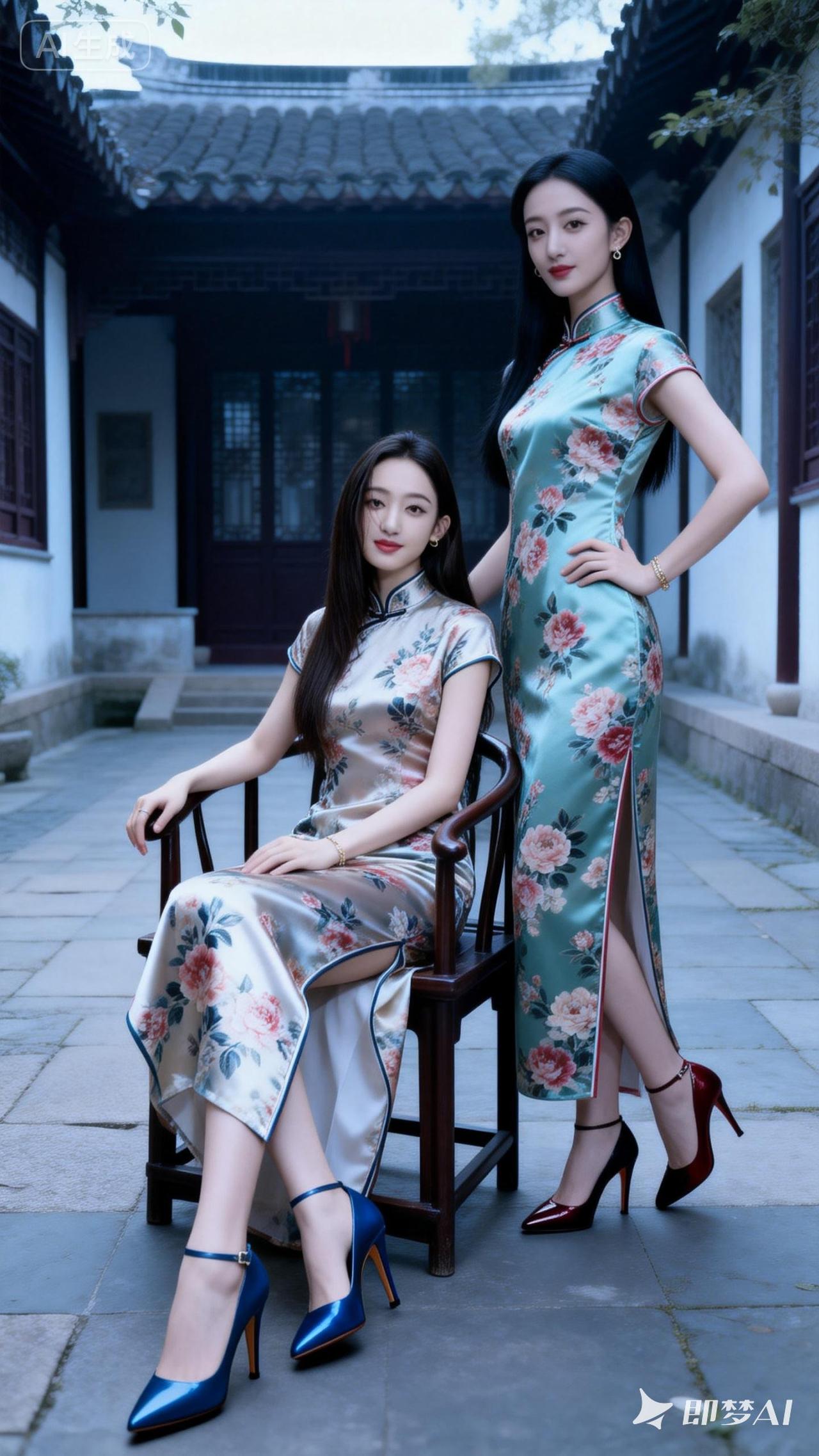 古典与现代的碰撞，旗袍的优雅与高跟鞋的时尚。