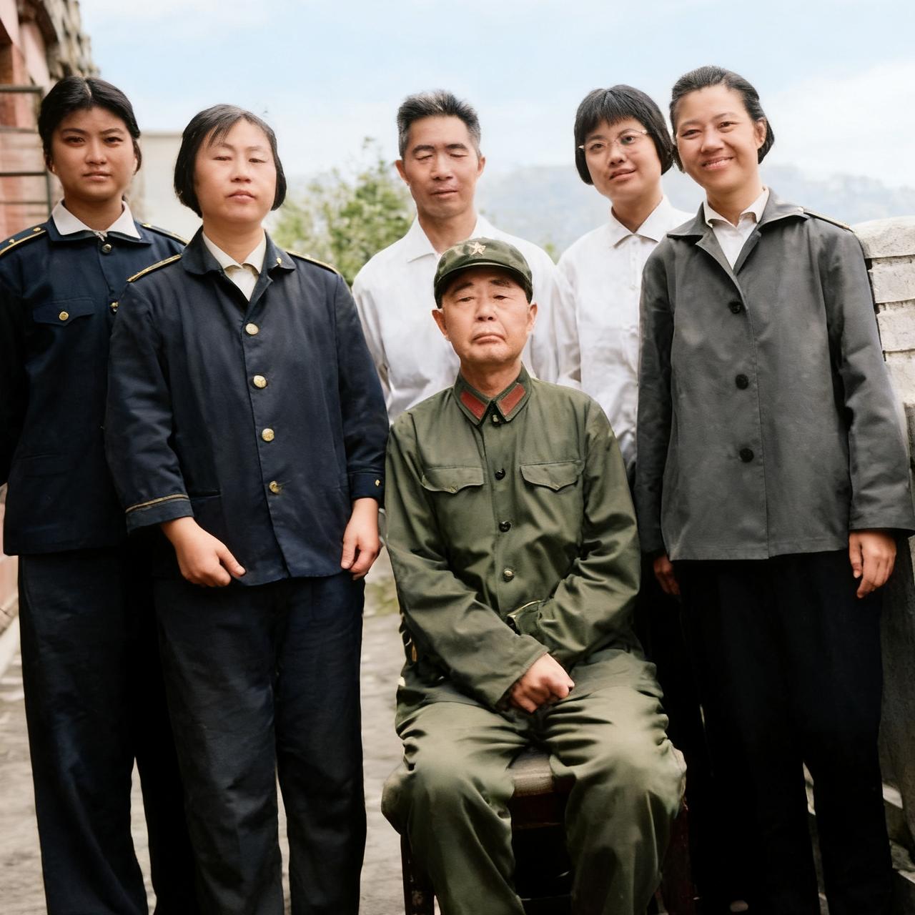 60年代，陈明仁将军在家门口与儿子、孙辈们留下了一张满是温情的合影。镜头里，年过