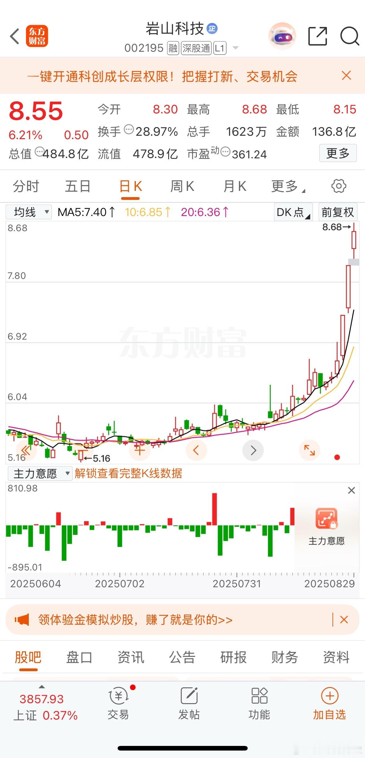 最近被岩山科技给霸屏了。了解了一下，之前叫二三四五，名字有点俗气，更名岩山科技，