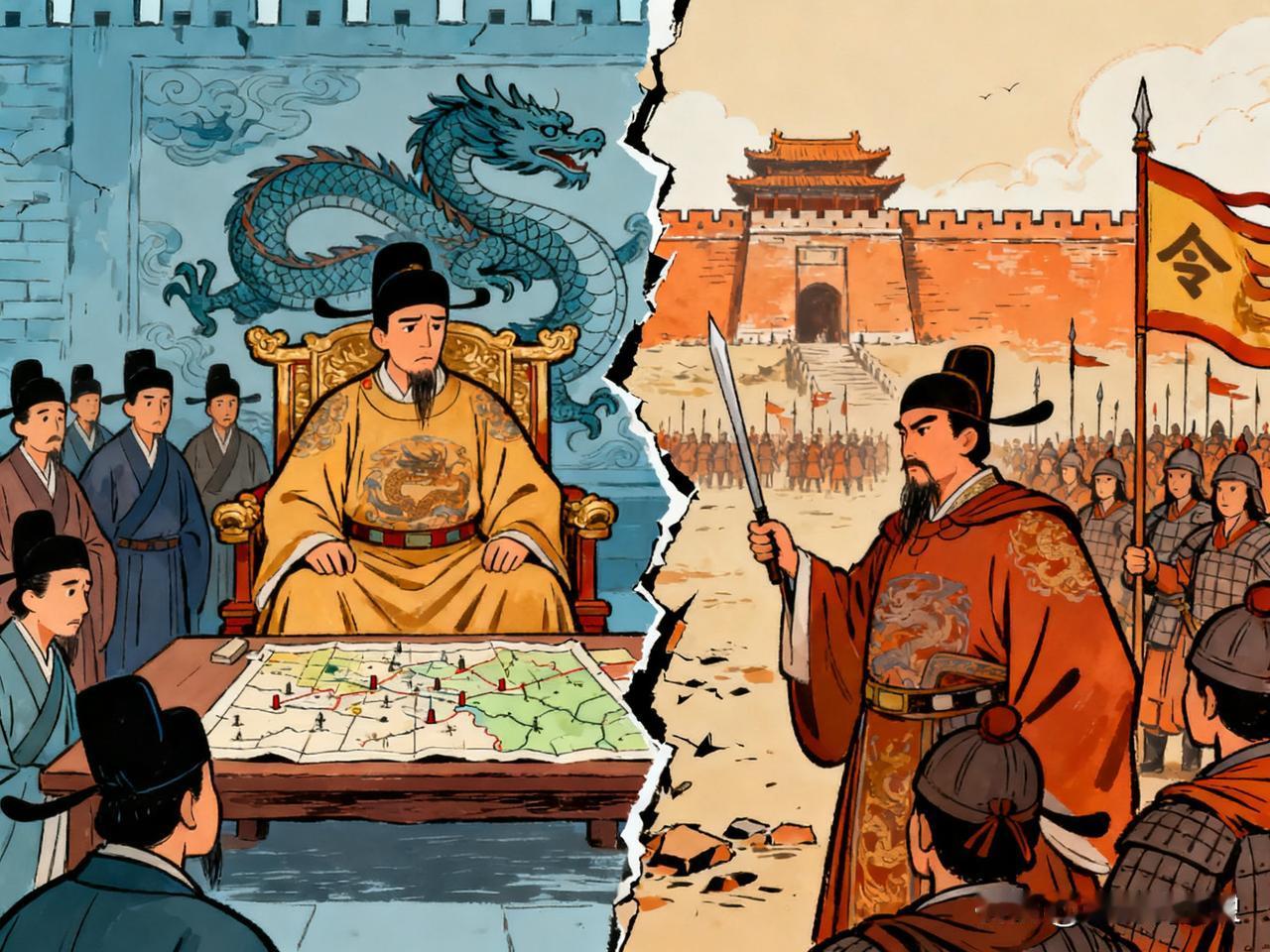 首先，朱元璋晚年清洗功臣集团，导致建文帝继位时已无宿将可用。留下的耿炳文等将领长