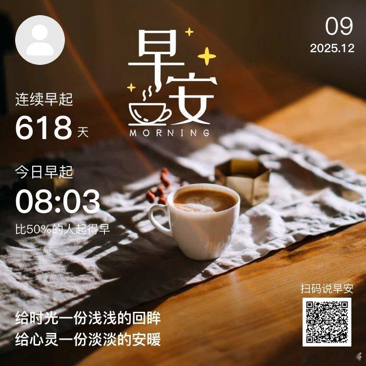 日常早安，你已连续早起打卡618天。每天做喜欢的事情，踏实有趣，慢慢积累，时间会
