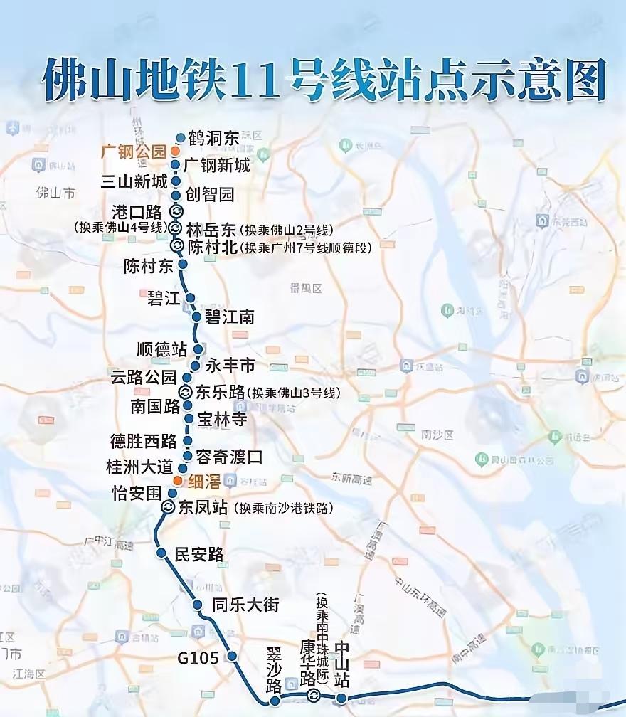 佛山地铁11号线可深入广州荔湾，线路设广钢新城、广钢公园、鹤洞东3站，可换乘广州