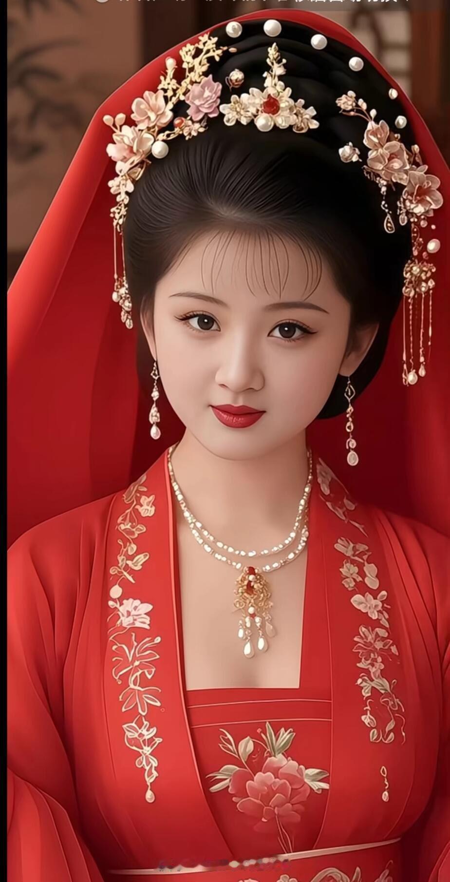 惊艳的古典新娘造型，红衣金饰，美若天仙！💍💃