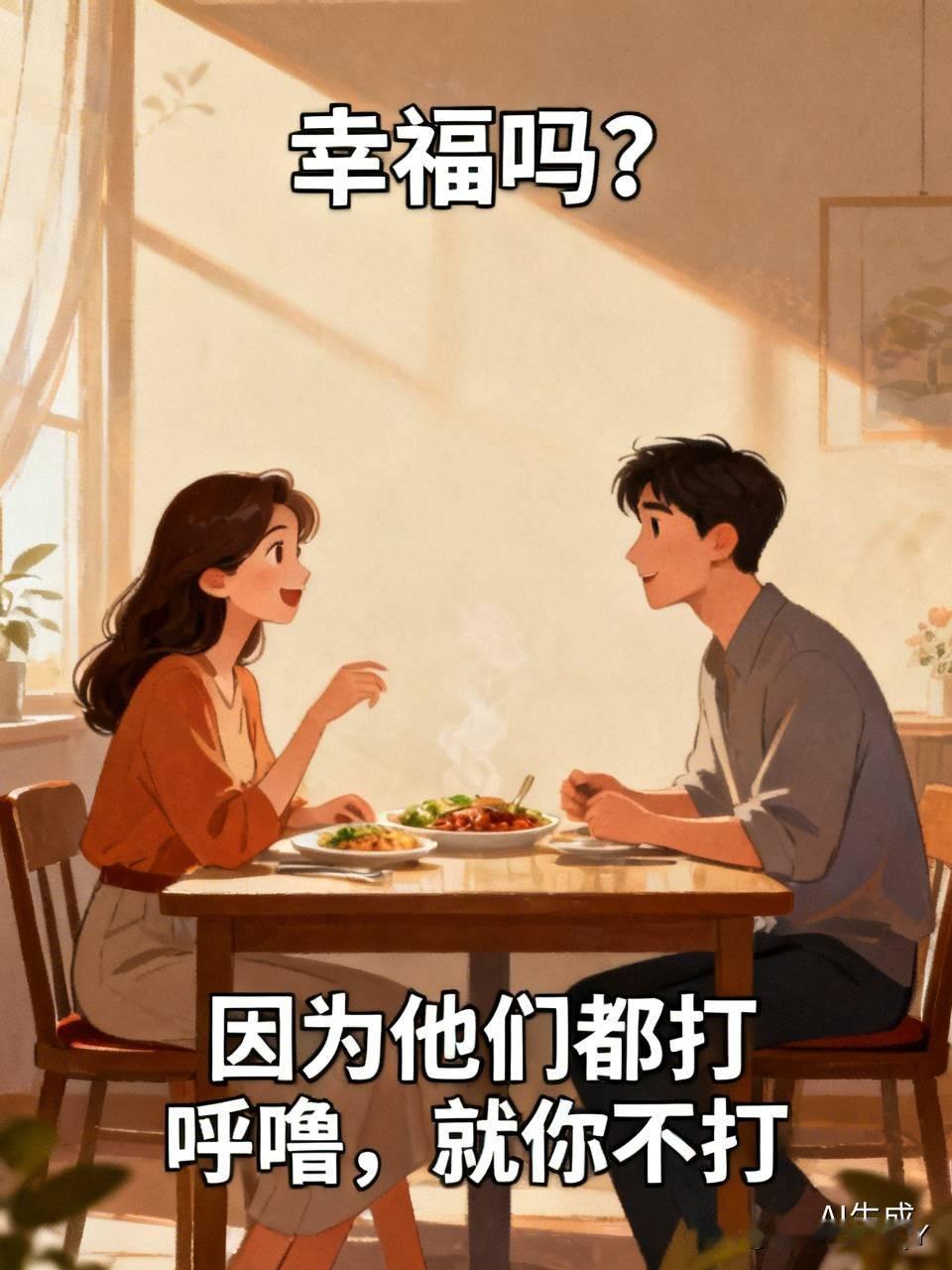 一天，一对夫妻窝在家里边扒饭边唠嗑，氛围松弛得像晒透的棉花糖。老公忽然抬头问老