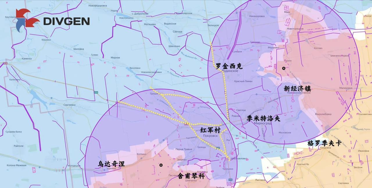 红军城及其卫星城季米特洛夫已经完全处于俄军FPV攻击范围。经过罗金西克的T051