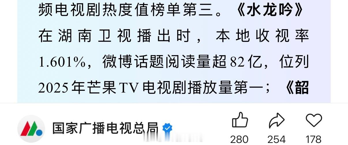 广电认证水龙吟2025年芒果TV电视剧播放量第一了呀！同时恭喜罗云熙水龙吟获得年