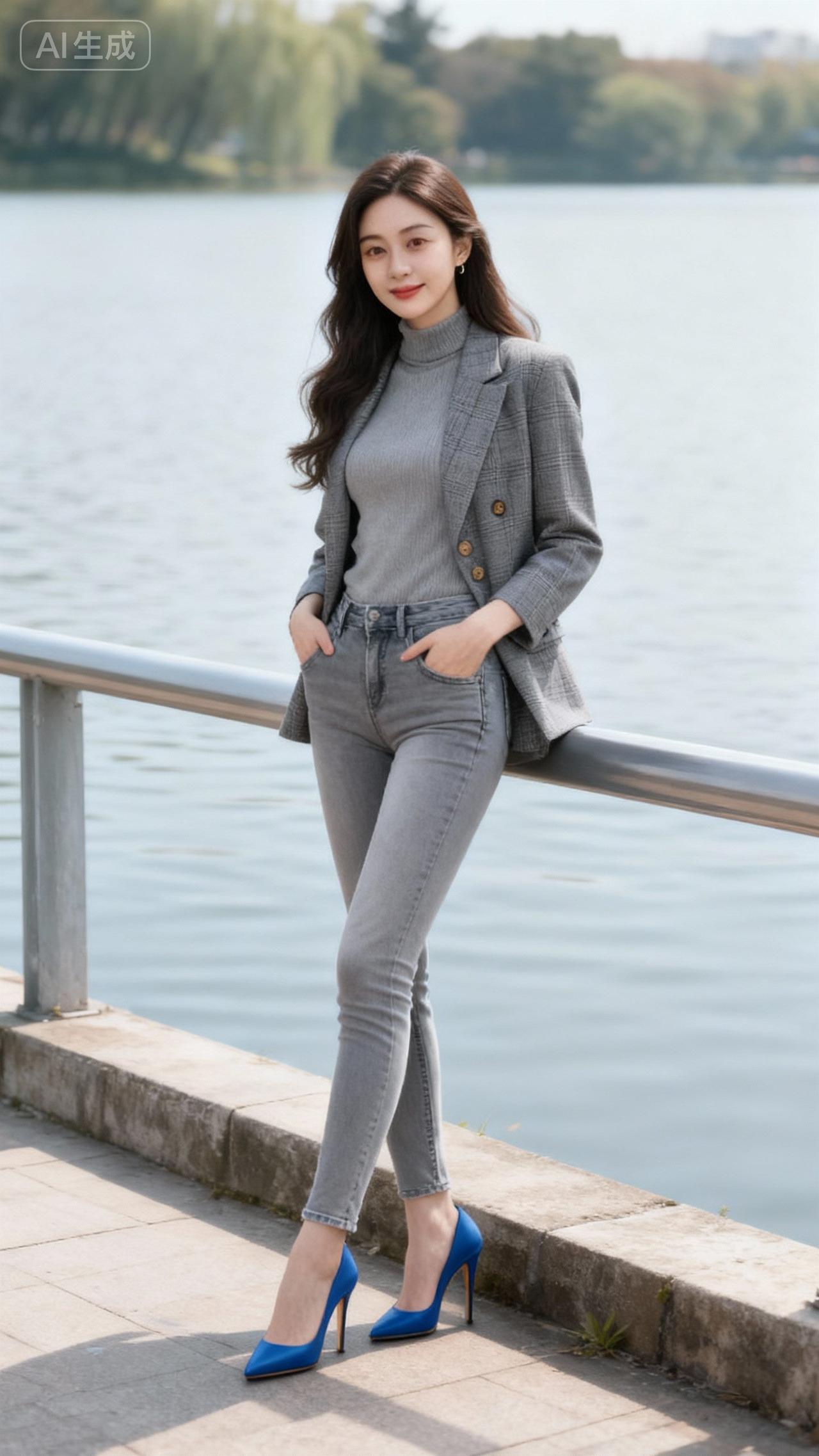 每日分享好身材好气质优雅气质牛仔裤海边拍照